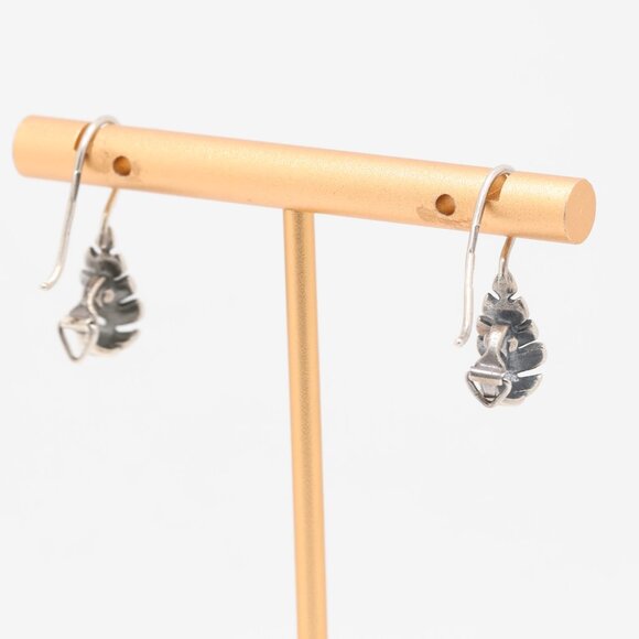 Vintage Sterling Silver Leaf Earrings - Picture 2 of 6